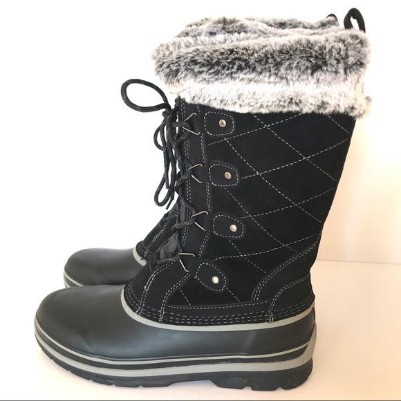 Khombu Black Lace Up Winter Boots (9M) - Picture 2 of 10